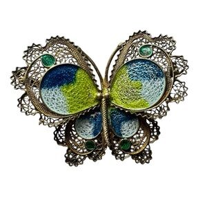 Elegant Butterfly Brooch with Blue and Green Accents